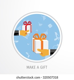 Vector online shopping gifts concept illustration. Web shop. Internet store. E-commerce and internet banking.