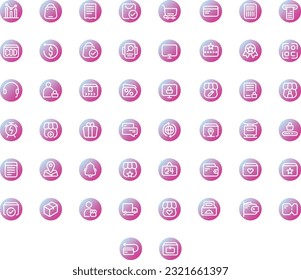 Vector of Online Shopping Icon Set Round Gradient. Perfect for user interface, new application.