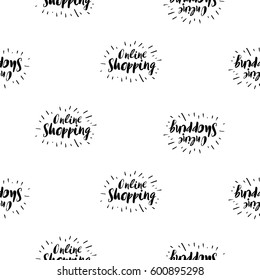 Vector online shopping label seamless pattern. E-commerce concept background. Online shopping collection. 