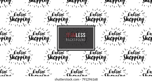 Vector online shopping label seamless pattern. E-commerce concept background. Shop online collection. 