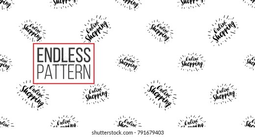 Vector online shopping label seamless pattern. E-commerce concept background. Shop online collection. 