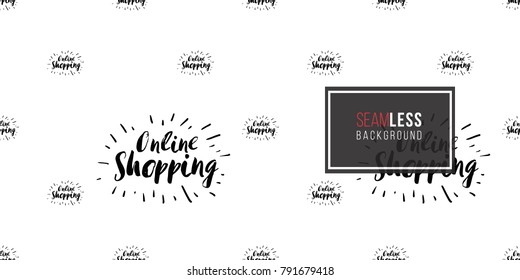 Vector online shopping label seamless pattern. E-commerce concept background. Shop online collection. 