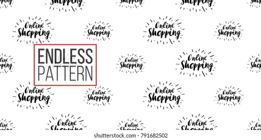 Vector online shopping label seamless pattern. E-commerce concept background. Shop online collection. 