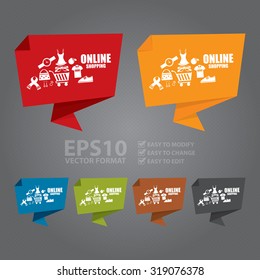 Vector : Online Shopping Origami Speech Bubble or Speech Balloon Infographics Sticker, Label, Sign or Icon
