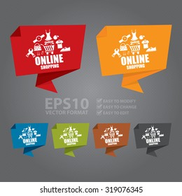 Vector : Online Shopping Paper Origami Speech Bubble or Speech Balloon Infographics Sticker, Label, Sign or Icon