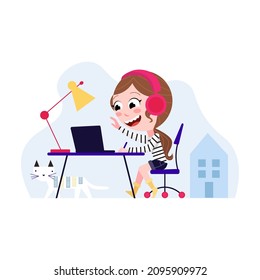 Vector online studing girl illustration