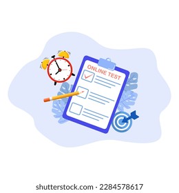 Vector online test and checking answers of student tests quizzes employee questionnaires with a time period