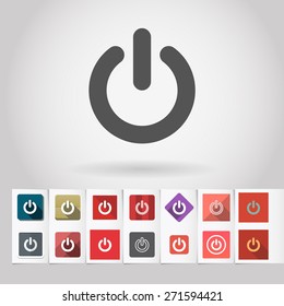 Vector on/off icon and big set of square flat web mobile buttons on paper background