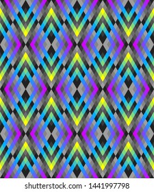 Vector op art bright geometric seamless patterns, modern different acid colors.