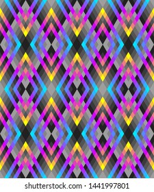 Vector op art bright geometric seamless patterns, modern different acid colors.