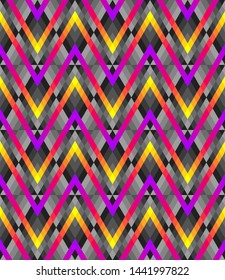 Vector op art bright geometric seamless patterns, modern different acid colors.