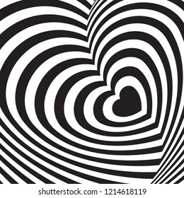 Vector op art heart background. Optical illusion. Vector op art background.
