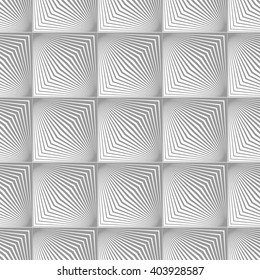 Vector op art pattern of pleated squares in monochrome. Stylish, geometric background design. Simple to edit, without gradient.