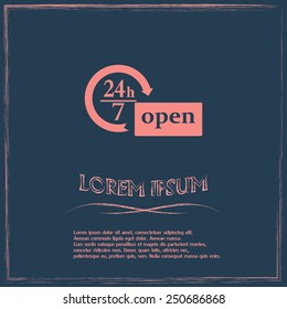 Vector open 24 hours, no days off icon