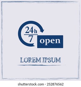 Vector open 24 hours, no days off icon