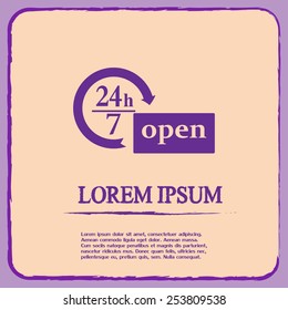 Vector open 24 hours, no days off icon