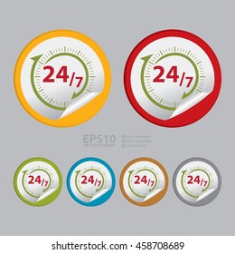Vector : Open 24/7 Infographics Icon on Circle Peeling Sticker 