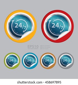 Vector : Open 24/7 Service Infographics Icon on Circle Peeling