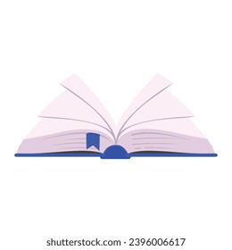 Vector open blue book library isolated illustration on white background.