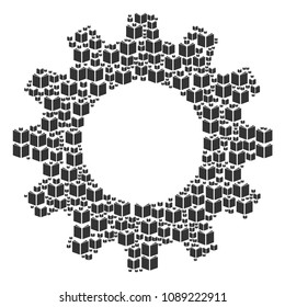 Vector open book icons are united into gear mosaic. Engineering design concept constructed from open book pictograms.