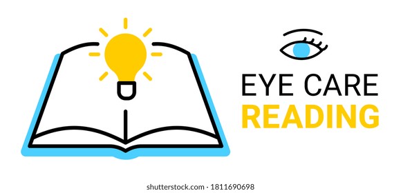 Vector open book with a light bulb, eye care reading concept