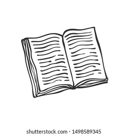 Vector open book sketch contour doodle black white illustration.