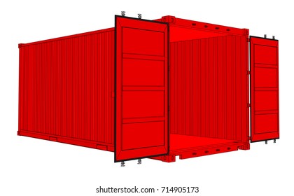 Vector Of Open Cargo Container Isolated On White Background. Vector Rendering Of 3d