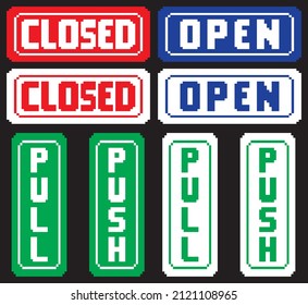 vector open and close sign. with several color background options. information sign. push and pull sign