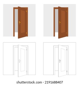 Vector open door, doorway, entrance exit on white background