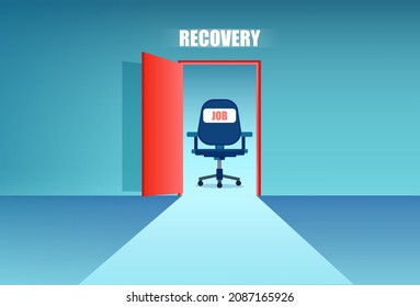 Vector Of An Open Door To An Office With A Chair, Vacant Job Position. Recovering Economy Concept 