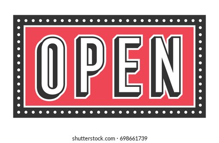 Vector Open Door Sign Illustration in Modern Text Style

