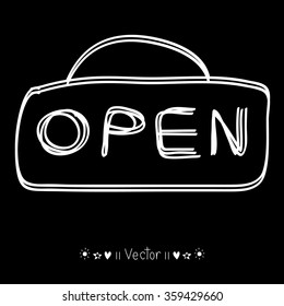 Vector open door sign. Label with text in flat style. hand drawn style, Illustration EPS10 great for any use.