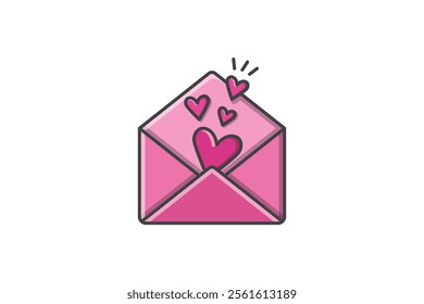 vector open envelope outline filled style, valentine's day greeting letter envelope with heart sign