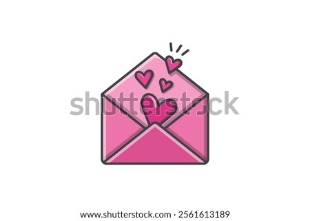 vector open envelope outline filled style, valentine's day greeting letter envelope with heart sign