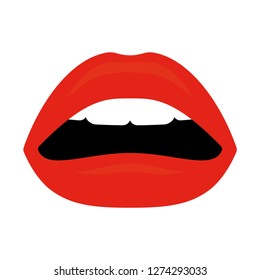 Vector open female lips with white teeth