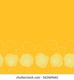 Vector open flowers and buds seamless pattern in yellow and beige colors. A vintage style watercolor drawing of a branch of horizontal yellow and beige roses with copy space (place for your text).