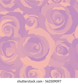 Vector open flowers and buds seamless pattern in violet and beige colors. A vintage style watercolor drawing of a branch of violet and beige roses.