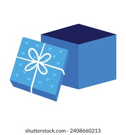Vector open gift box with bow and ribbon on white.