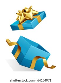 Vector open gift box with glossy gold bow