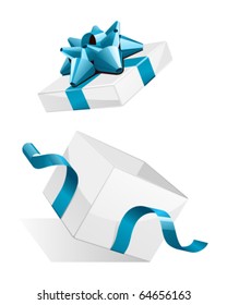 Vector open gift box with glossy blue bow