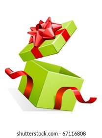Vector open gift box with glossy red bow vector illustration