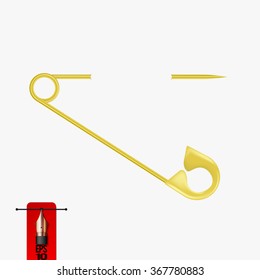 Vector open gold safety pin isolated on white