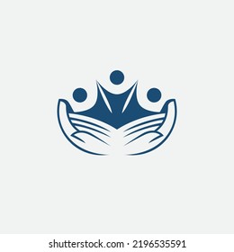 Vector open hand abstract logo template, book and people. Perfect to use for education, community or business related logos.