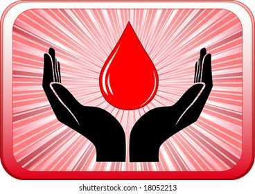 vector de manos abiertas con gota de sangre sobre fondo rojo