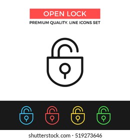 Vector open lock icon. Unlock concepts. Premium quality graphic design. Modern signs, outline symbols collection, simple thin line icons set for websites, web design, mobile app, infographics