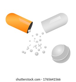 Diseño plano de cápsula médica abierta de vectores
