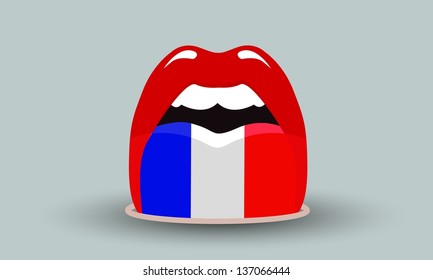 vector open mouth with french flag on tongue