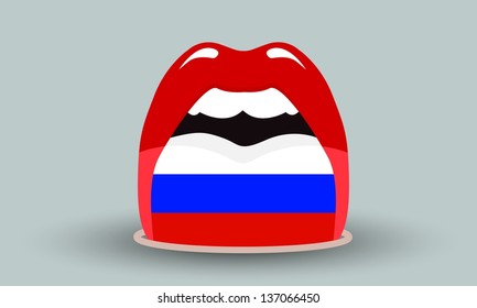 vector open mouth with russian flag on tongue