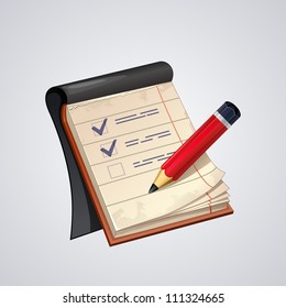 Vector open notepad with red pencil  icon