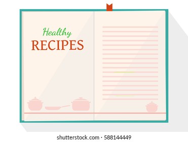 vector open old recipe book. Cook book